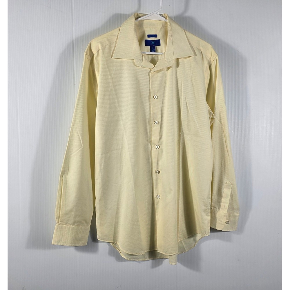 Egara Mens Yellow Non-Iron 100% Cotton Textured Diamond Long Sleeve Dress Shirt